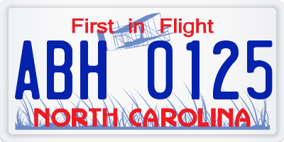 NC license plate ABH0125