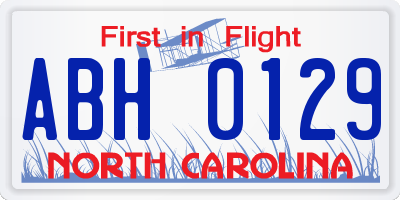 NC license plate ABH0129