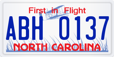 NC license plate ABH0137