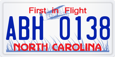 NC license plate ABH0138
