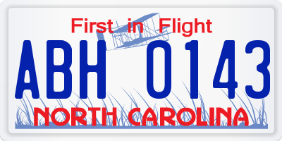 NC license plate ABH0143
