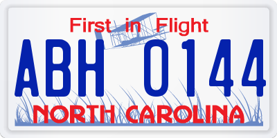 NC license plate ABH0144