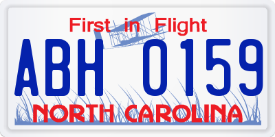 NC license plate ABH0159