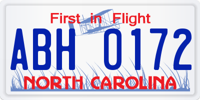 NC license plate ABH0172
