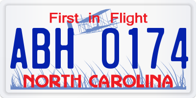 NC license plate ABH0174