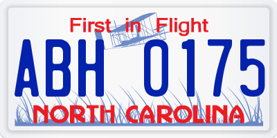 NC license plate ABH0175