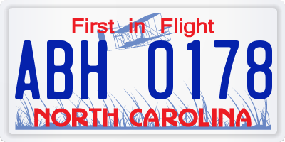 NC license plate ABH0178
