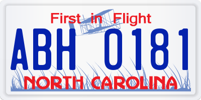 NC license plate ABH0181