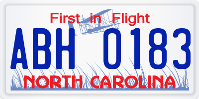 NC license plate ABH0183