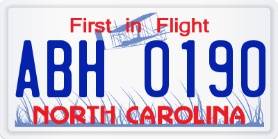 NC license plate ABH0190