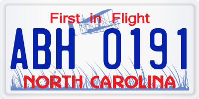 NC license plate ABH0191