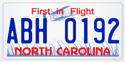NC license plate ABH0192