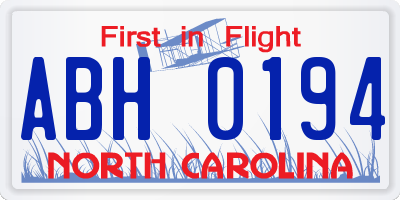 NC license plate ABH0194