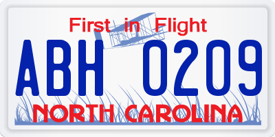 NC license plate ABH0209