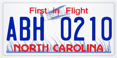 NC license plate ABH0210