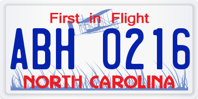 NC license plate ABH0216