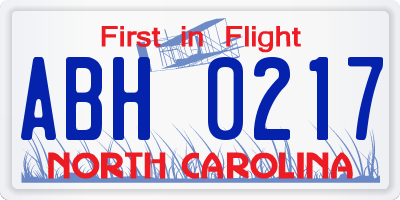 NC license plate ABH0217