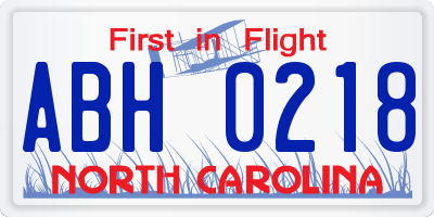 NC license plate ABH0218