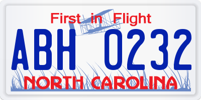 NC license plate ABH0232