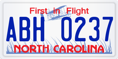 NC license plate ABH0237