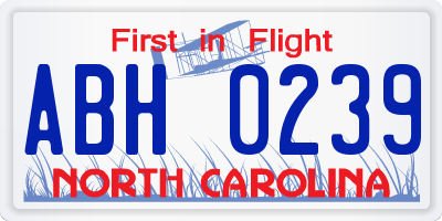 NC license plate ABH0239