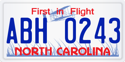 NC license plate ABH0243