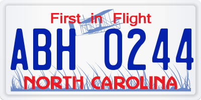 NC license plate ABH0244