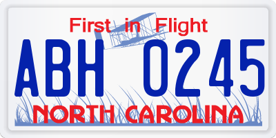NC license plate ABH0245