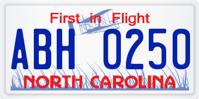 NC license plate ABH0250