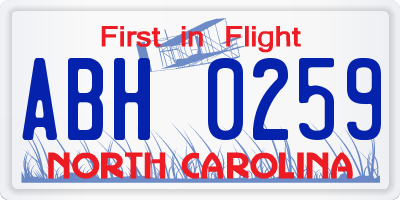 NC license plate ABH0259