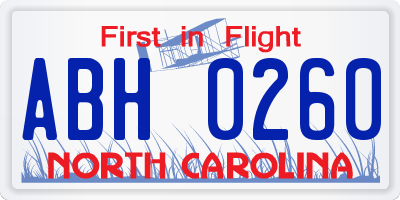 NC license plate ABH0260