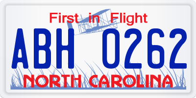 NC license plate ABH0262