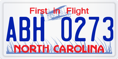NC license plate ABH0273