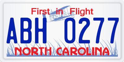 NC license plate ABH0277