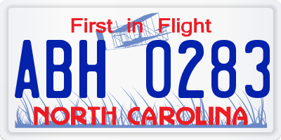 NC license plate ABH0283