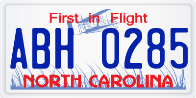 NC license plate ABH0285