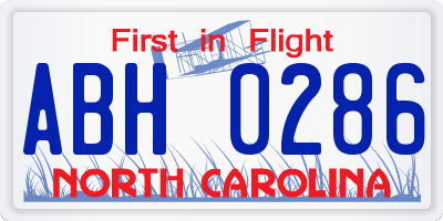 NC license plate ABH0286