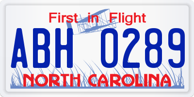 NC license plate ABH0289