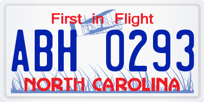 NC license plate ABH0293