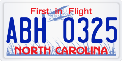 NC license plate ABH0325