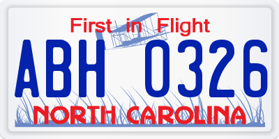 NC license plate ABH0326