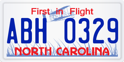 NC license plate ABH0329