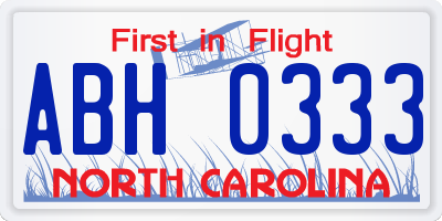 NC license plate ABH0333