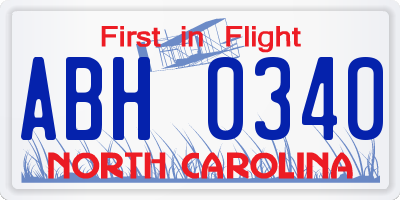 NC license plate ABH0340