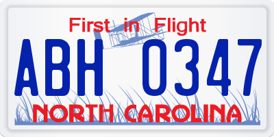 NC license plate ABH0347