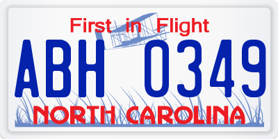 NC license plate ABH0349
