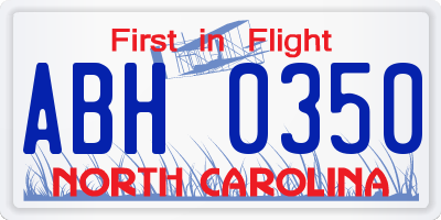 NC license plate ABH0350