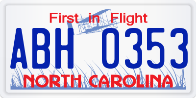 NC license plate ABH0353