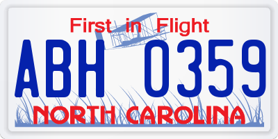 NC license plate ABH0359
