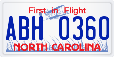 NC license plate ABH0360